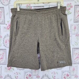 NOBULL Men's Brown Heather Lightweight Knit Athletic Gym Shorts Zip Pockets Sz M